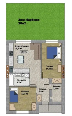 2-room apartment with a separate entrance plus a private terrace (exit to)