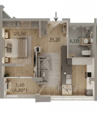 1 bedroom apartment 39 square meters in a new building at Tairova 78 in
