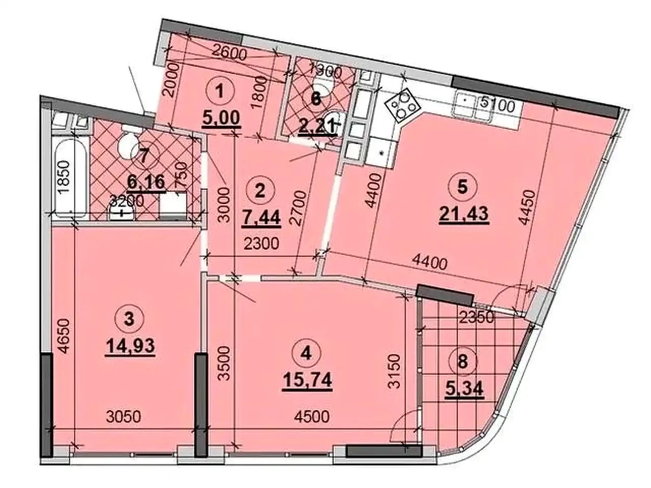 Sale of a 2-room apartment 78.8 m² 6/26 floor