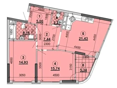 Sale of a 2-room apartment 78.8 m² 6/26 floor