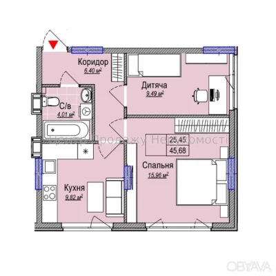2-bedroom apartment, 45.7 sq m
