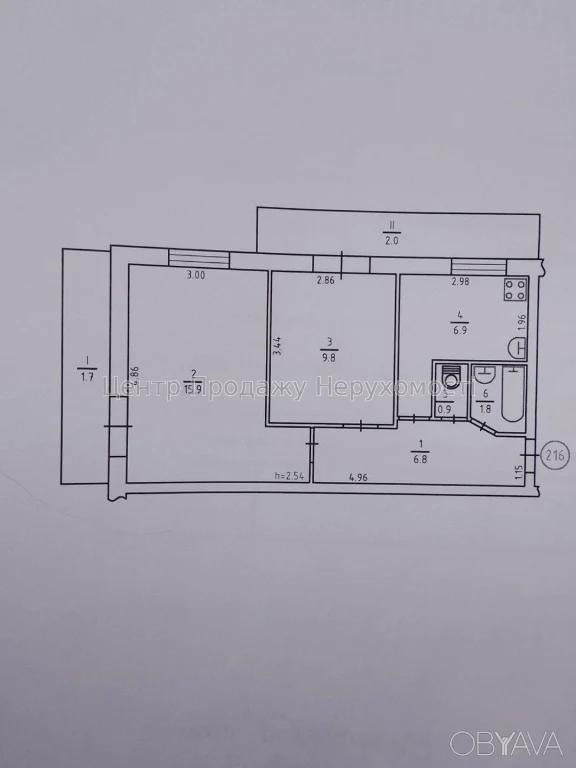 2-bedroom apartment, 45.8 sq m