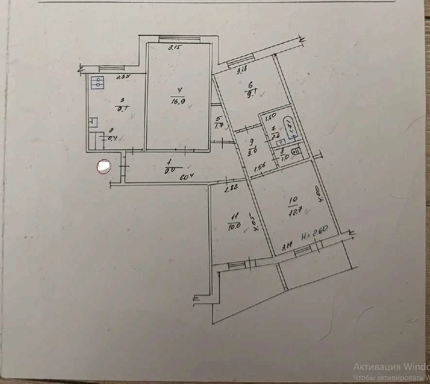 4-room apartment 81 m2, floor 3/9, separate rooms