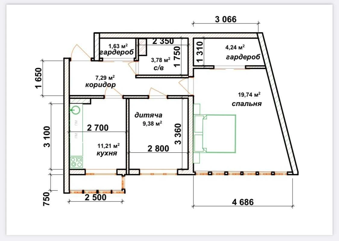 Sale of spacious 2-bedroom apartments with TWO CLOSETs