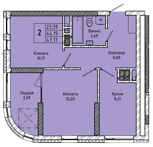 Sale of a 2-room apartment at Mykolychuka St, 38