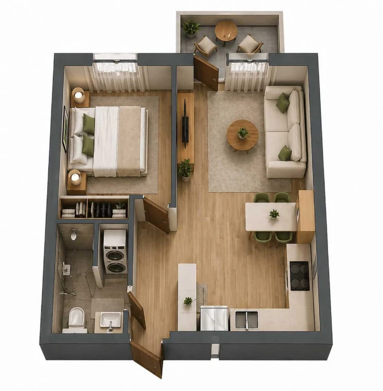 One-bedroom apartment with installment payment without interest