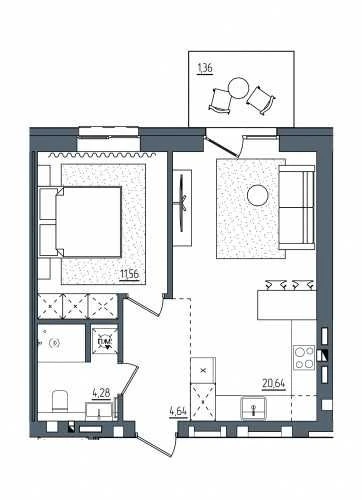 One-bedroom apartment with installment payment without interest
