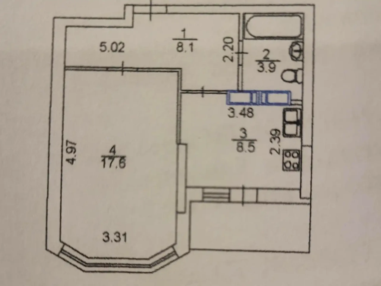 Sale of a 1-bedroom apartment 39.4 sq.m. on the 18th floor of a 23-story building.