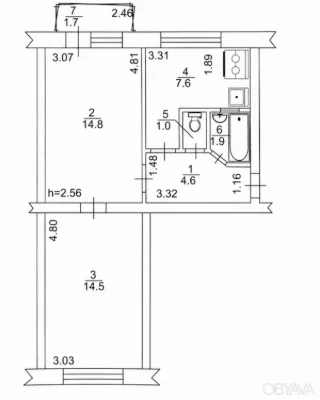 2-room apartment, 46 sq.m