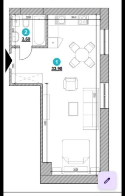 Sale of a 1-room apartment with a terrace (patio) and a covered area. Price 70