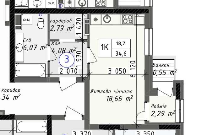 Brick house in Tairovo, 1-room apartment, installment plan 10%