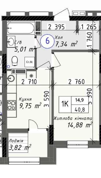Brick house in Tairovo, 1-room apartment, installment plan 10%