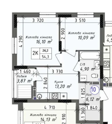 Installment plan for a 2-room apartment in a brick house in Tairovo.