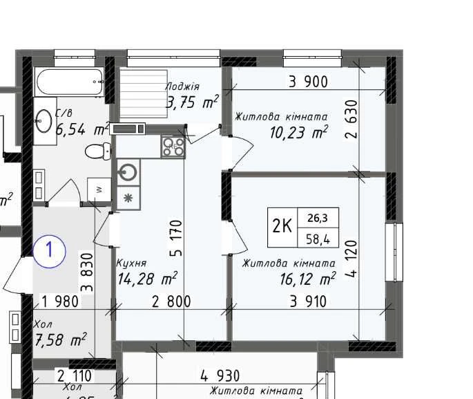 Installment plan for a 2-room apartment in a brick house in Tairovo.