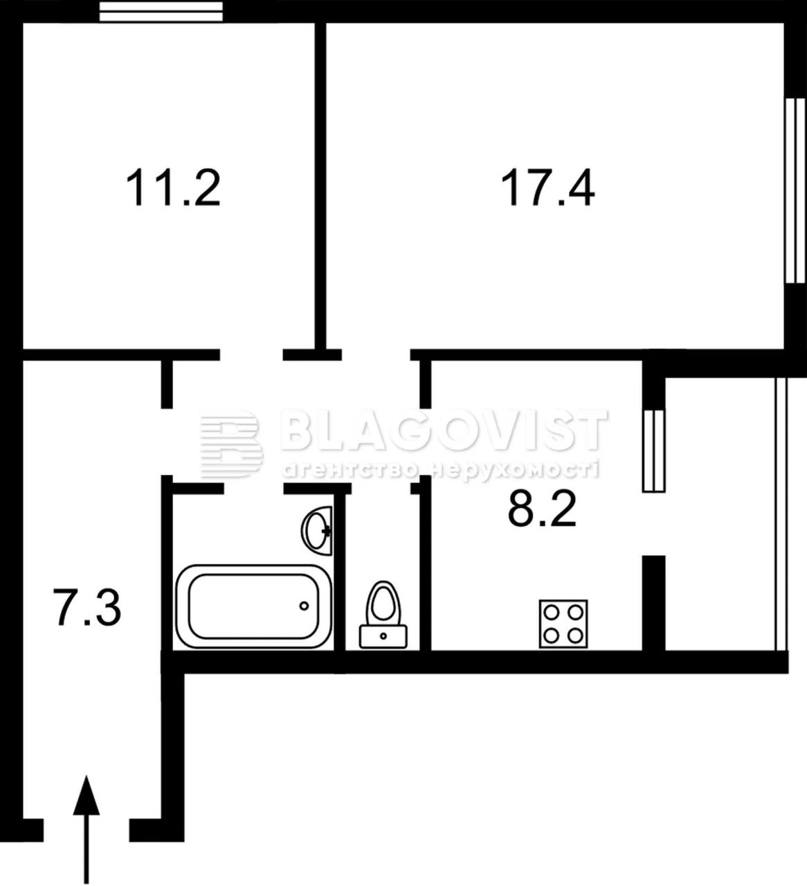 Sale of a 2-room apartment at Chornovola 8, near the Vokzal metro station, Brest Street