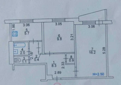 2 room apartment for sale, under your renovation, near Metro Indushrial