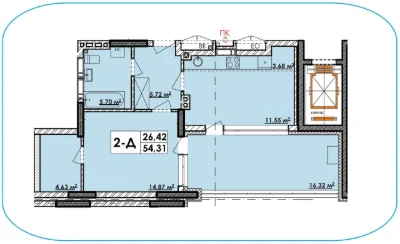 FOR SALE 2-room apartment with TERRACE 54.31 sq.m on вул. Квітки Цисик
