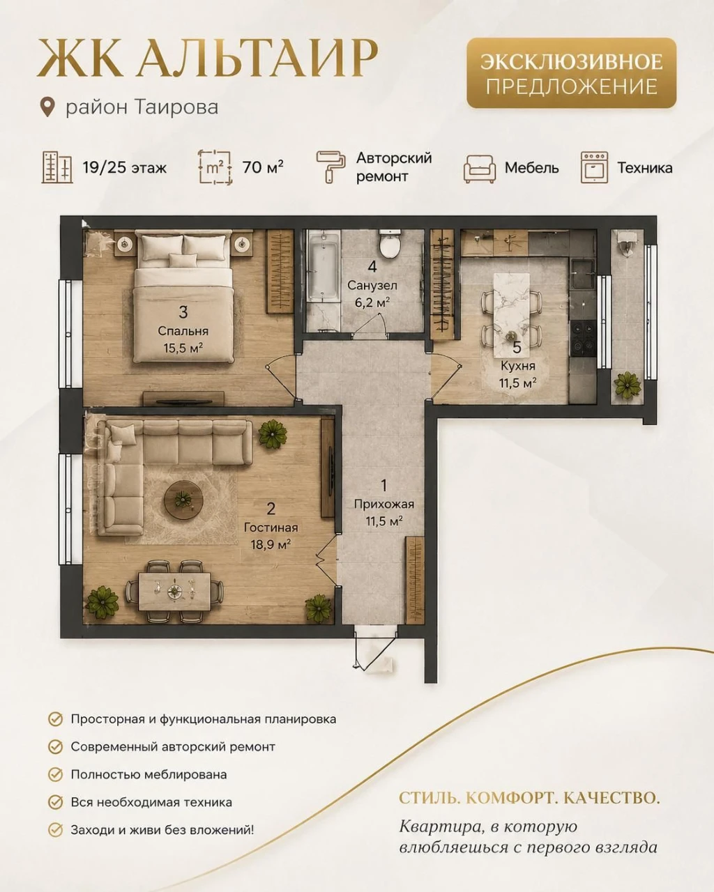Продам 2-к квартиру с ремонтом в ЖК Альтаир-1, Таирова (3-31