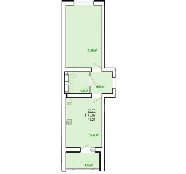 Apartment for Sale, Kholodna Hora, Kharkiv, 48 sq.m.