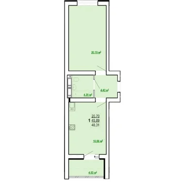 Apartment for Sale, Kholodna Hora, Kharkiv, 48 sq.m.