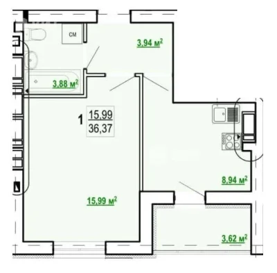 Apartment for Sale, Kharkiv, Kyivska, Hydropark, 37 sq m