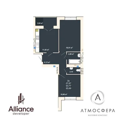 Ready 2-room apartment near the lake, 3 minutes
