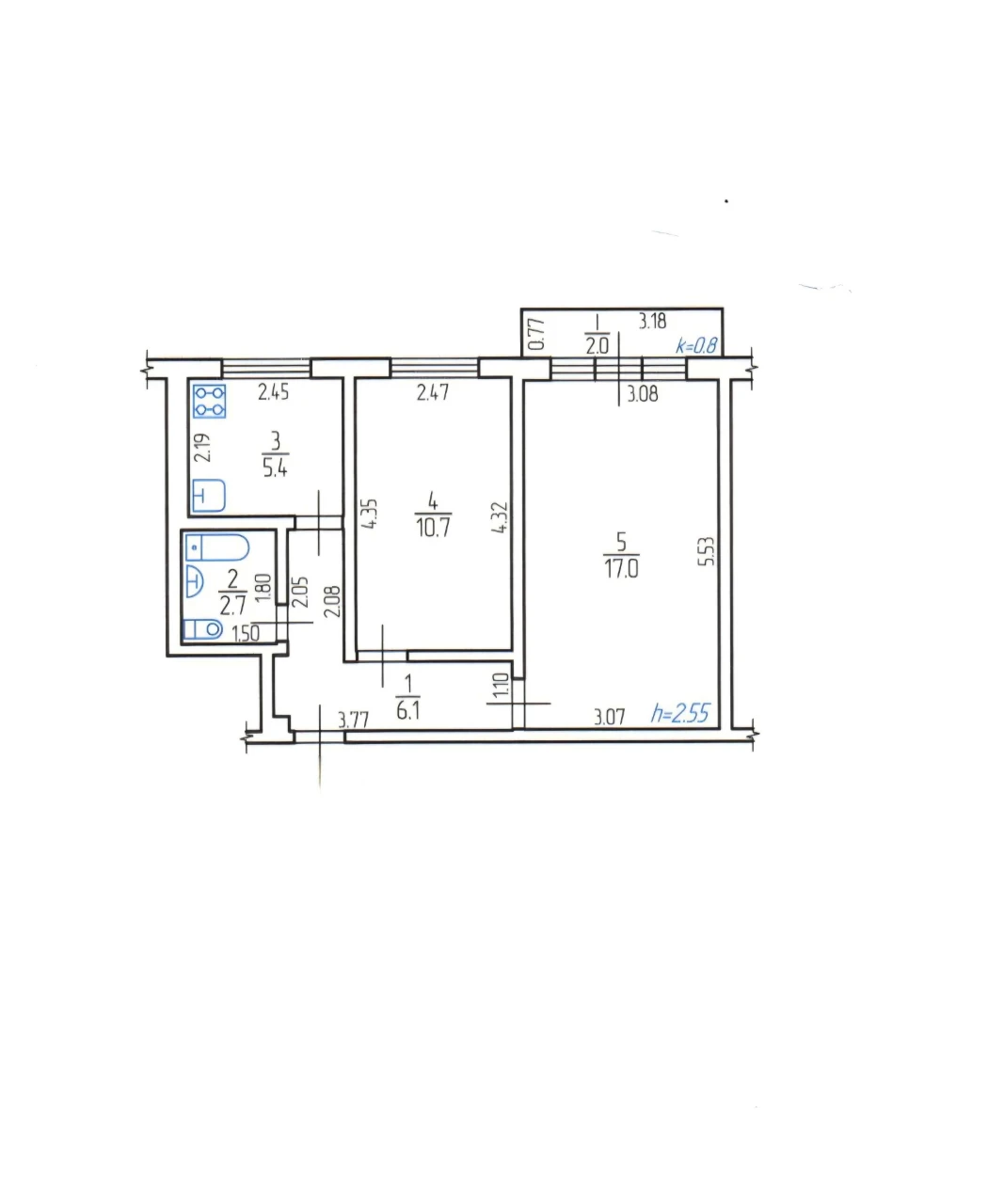 2-room apartment in the city center, Soborn Street