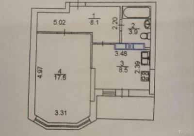 1-комнатная квартира, 39.04 кв.м