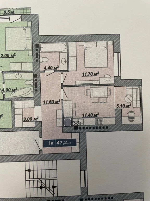 Простора 1-кімнатна квартира 47.2 м² з гардеробною та лоджіє