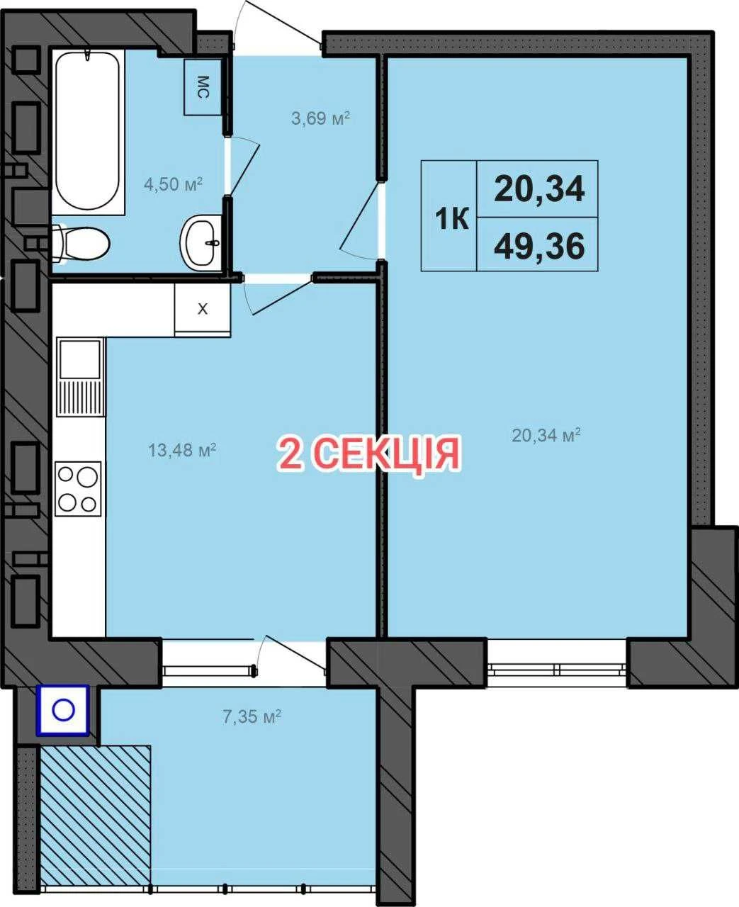 39684 Modern 2-bedroom apartment in residential complex "Bonville", Exhibition area