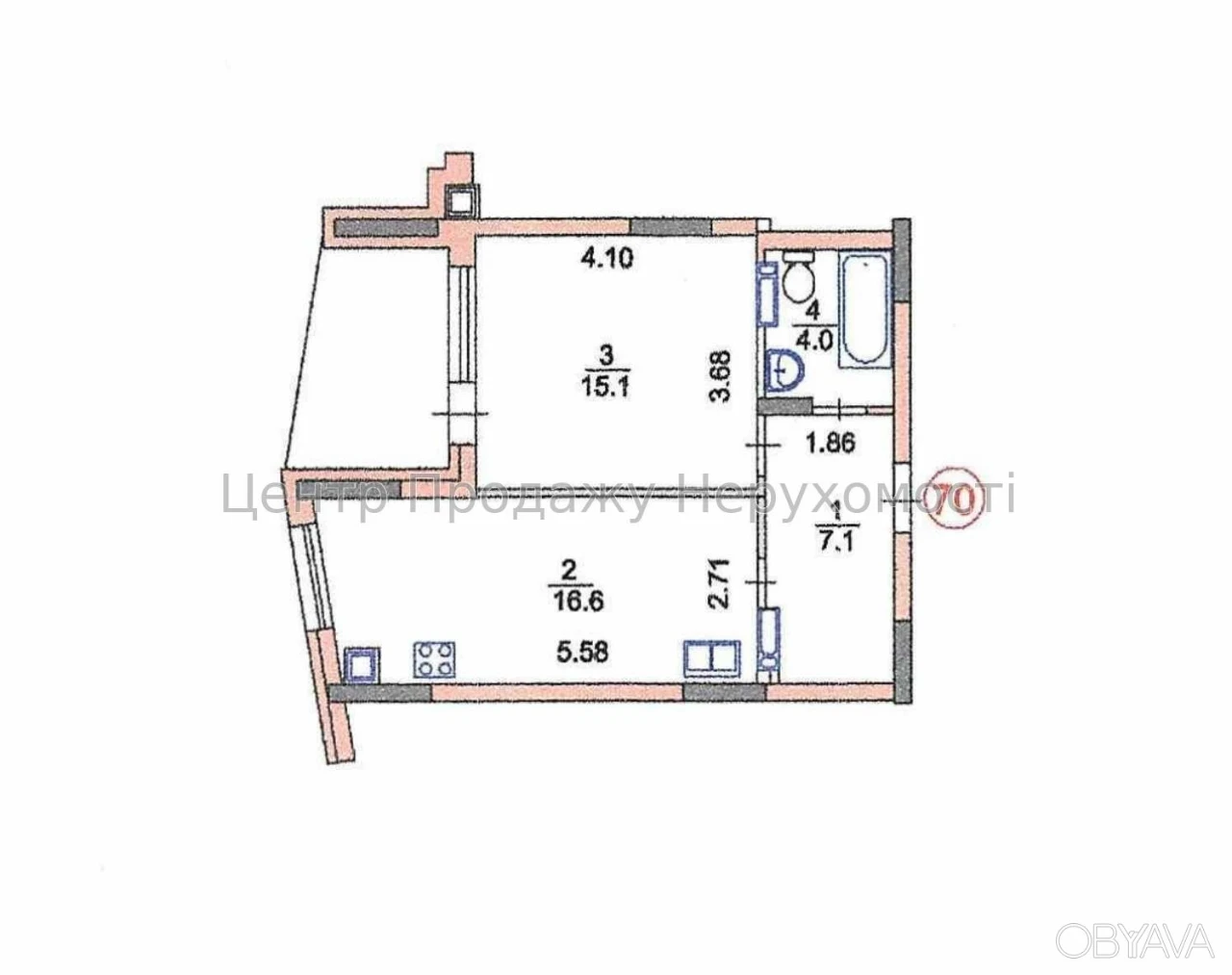 1-bedroom apartment, 46.2 sq.m.
