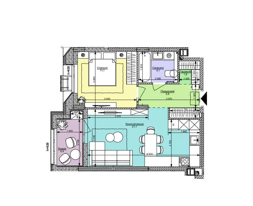 Sale of a 1-bedroom apartment, 48.3 sq m in Faina Town