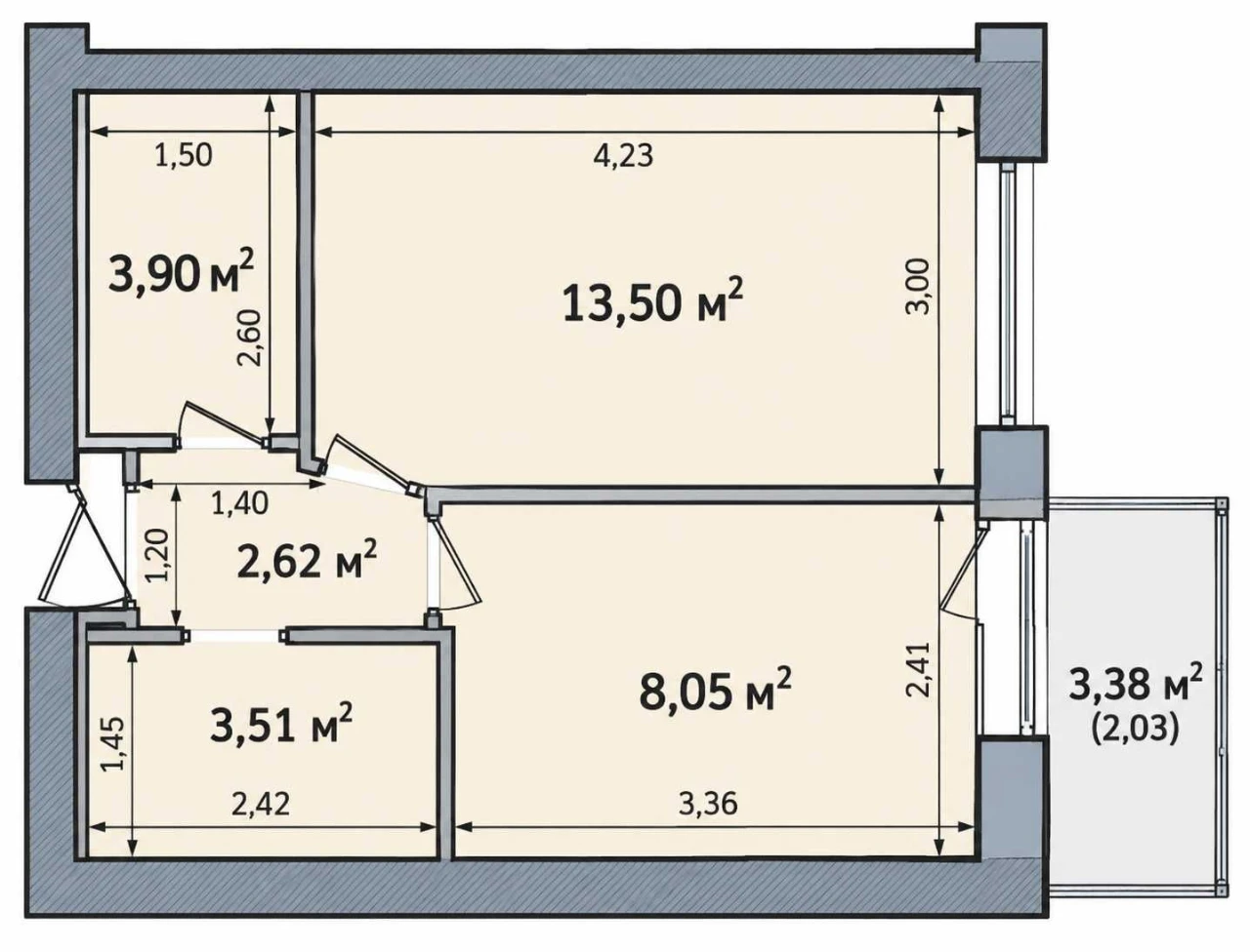 Однокімнатна квартира 34,8 м² в ЖК «Акварель 2» на вулиці Таїрова