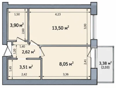 Однокімнатна квартира 34,8 м² в ЖК «Акварель 2» на вулиці Таїрова