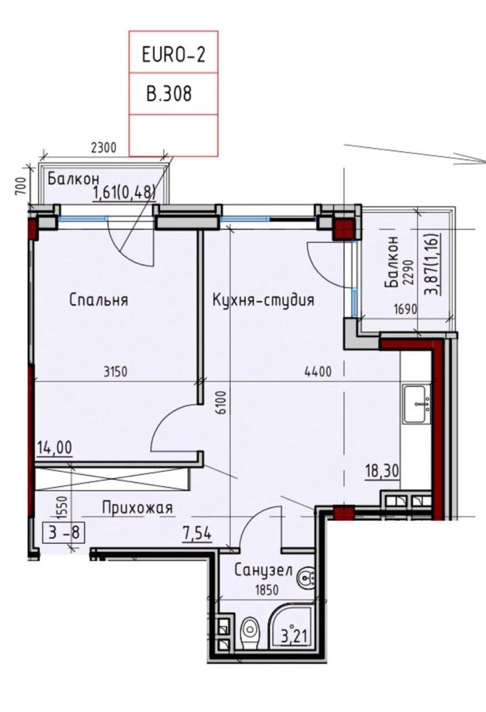 1-комнатная квартира с террасой в ЖК «Пространство на Дачной