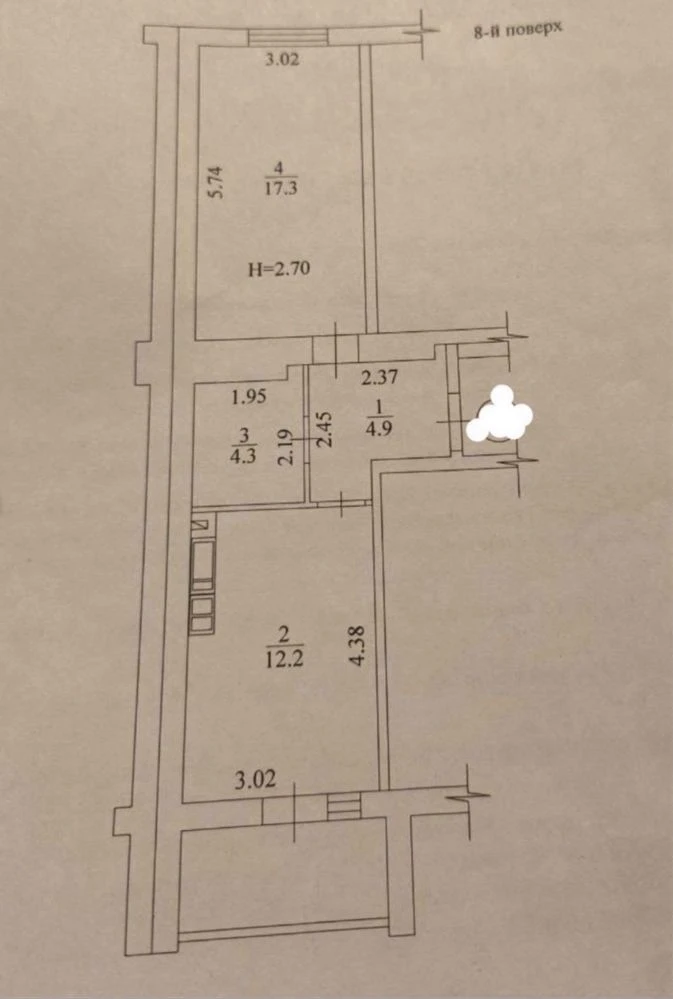 Редкий двухсторонняя квартира 41 м² с ремонтом в ЖК «Мира»