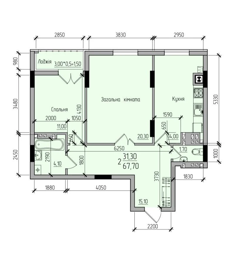 2-bedroom apartment in a new building - installment payment possible