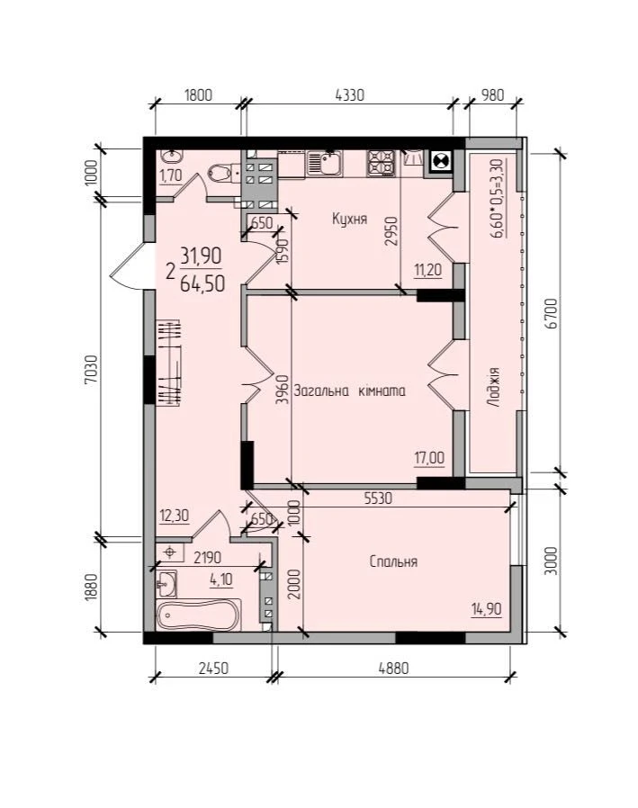 Two-bedroom new building in a modern residential complex