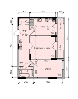 Two-bedroom new building in a modern residential complex