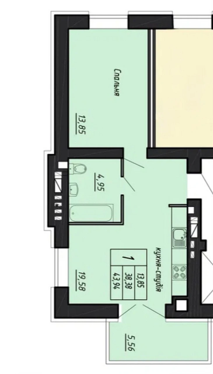 Sale of a 1-bedroom apartment, 44 sq.m, Galitska Street