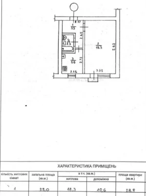 One-bedroom apartment, 28.9 sq m, General Bezruka Street, Rivne