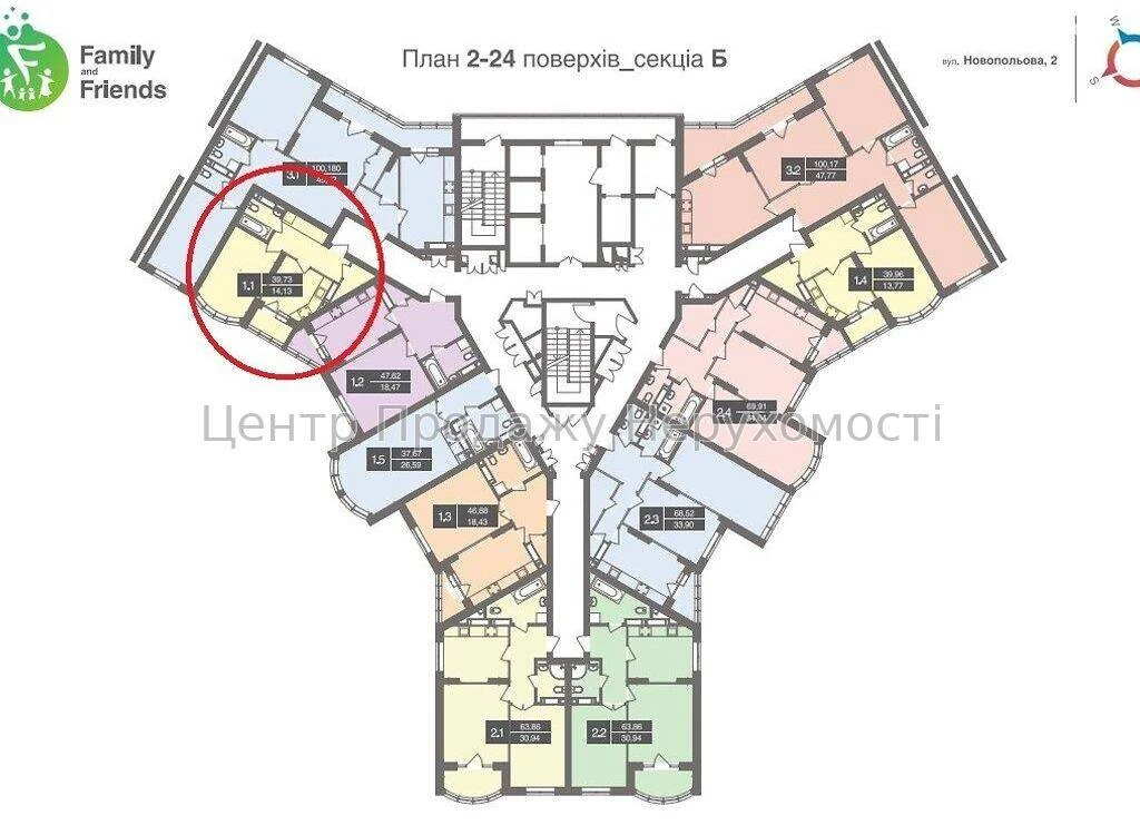 Sale of a 1-bedroom apartment 40 sq.m. in the Family & Friends residential complex, Kyiv, 14
