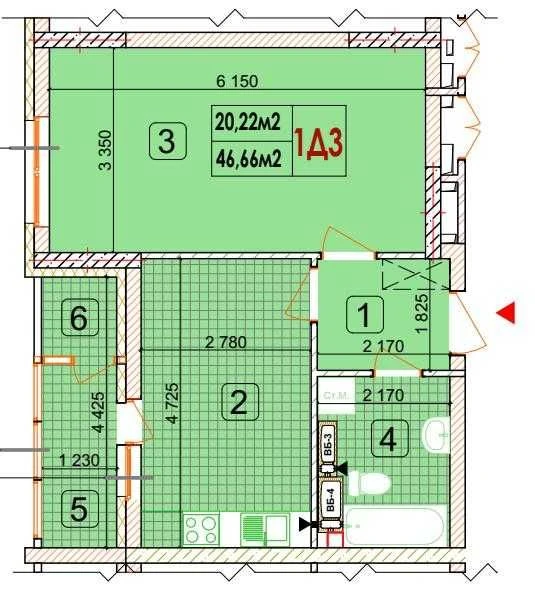 1-bedroom apartment, 47.4 sq m. WITHOUT COMMISSION! "Ye-oselya" (for IDPs) and "Ye-odn"