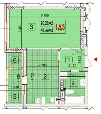 1-bedroom apartment, 47.4 sq m. WITHOUT COMMISSION! "Ye-oselya" (for IDPs) and "Ye-odn"