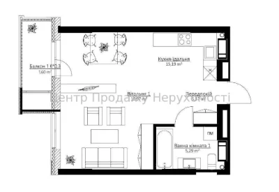 Sale of a 1-bedroom apartment 44 m² in the Boston Creative House residential complex, Kyiv