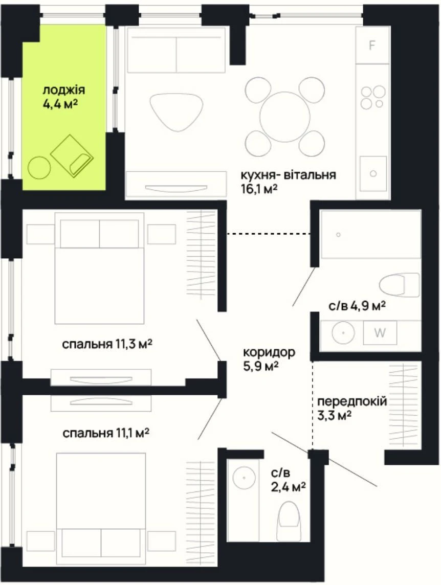 No commission. Promotion. Installment plan. Discount. 2-room apartment