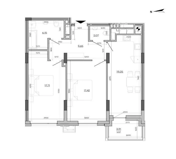 2-room apartment 73 m² in the FATHER residential complex by RIEL, Lviv