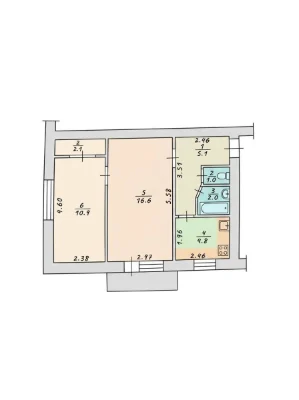 Selling a 2-bedroom apartment in the city center, 4th floor of 5