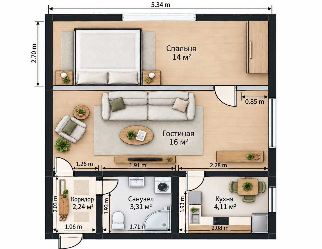 Spacious 2-bedroom apartment for sale, 42 m², renovated and furnished in Pechersk