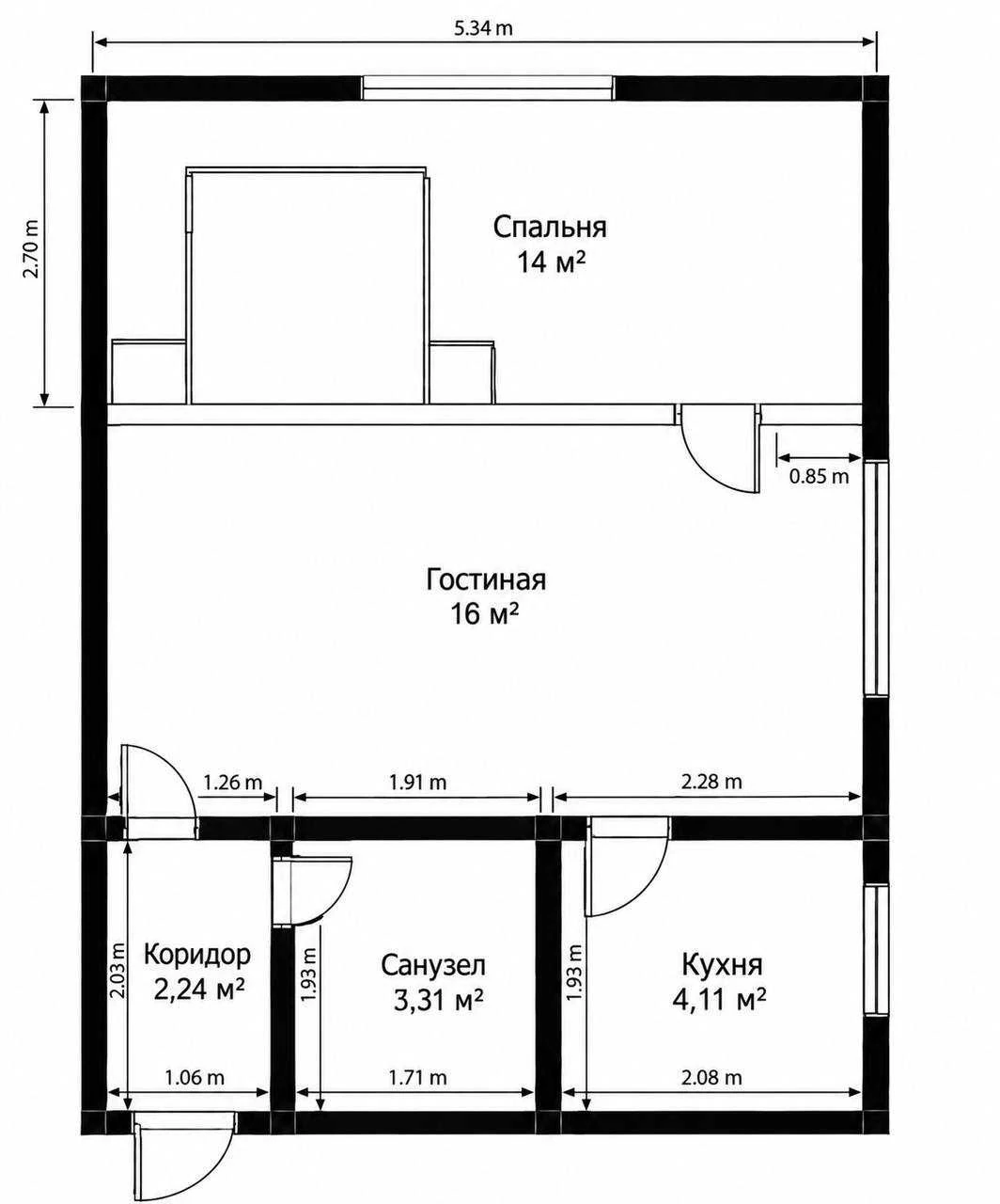 Spacious 2-bedroom apartment for sale, 42 m², renovated and furnished in Pechersk